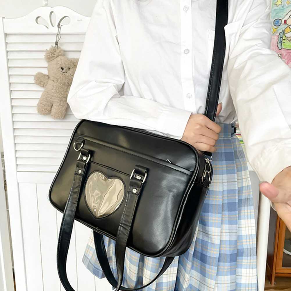 Women JK School Handbag Large Capacity PU Anime Crossbody Bag Transparent Love Heart Shoulder Uniform Bag for Shopping Commuting XJ250610