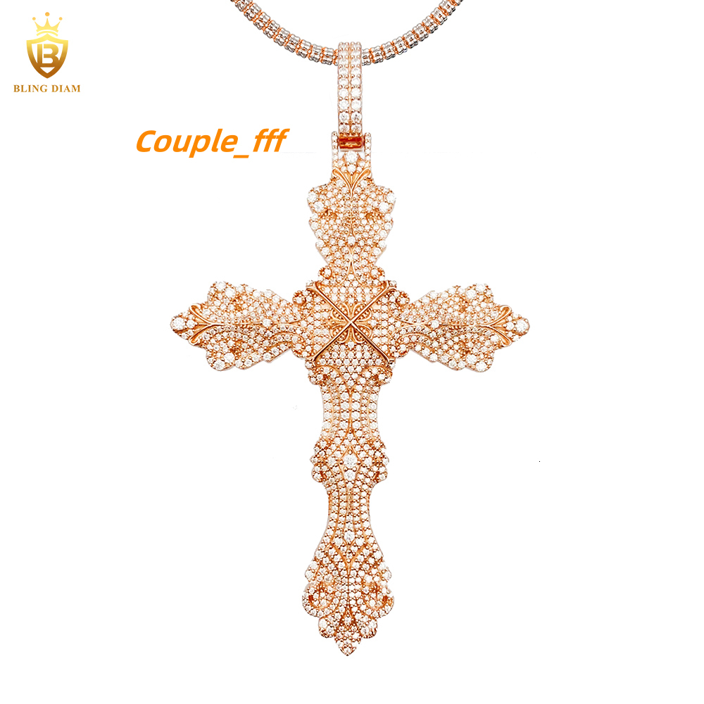 New Custom Hip Hop Jewelry Cross Pendant Necklace VVS Moissanite 925 Sterling Silver Stainless Steel
