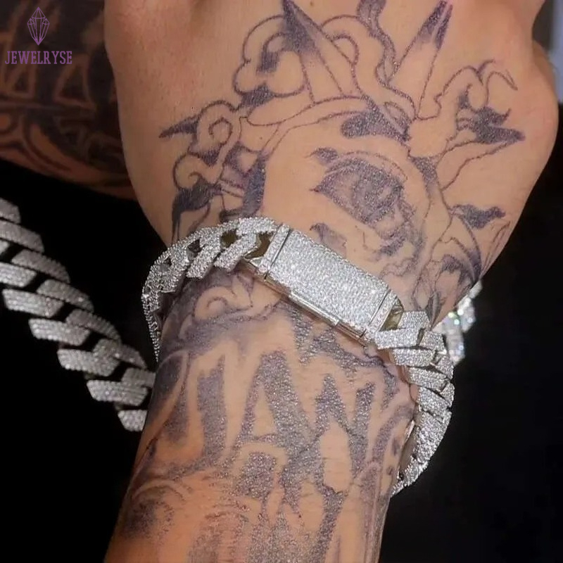 14mm 18-24inch Fine Jewelry Ice Out Flashing Mossanite Dia Necklace Sterling Sier VVS Moissanite Link Cuban Chain Bracelet