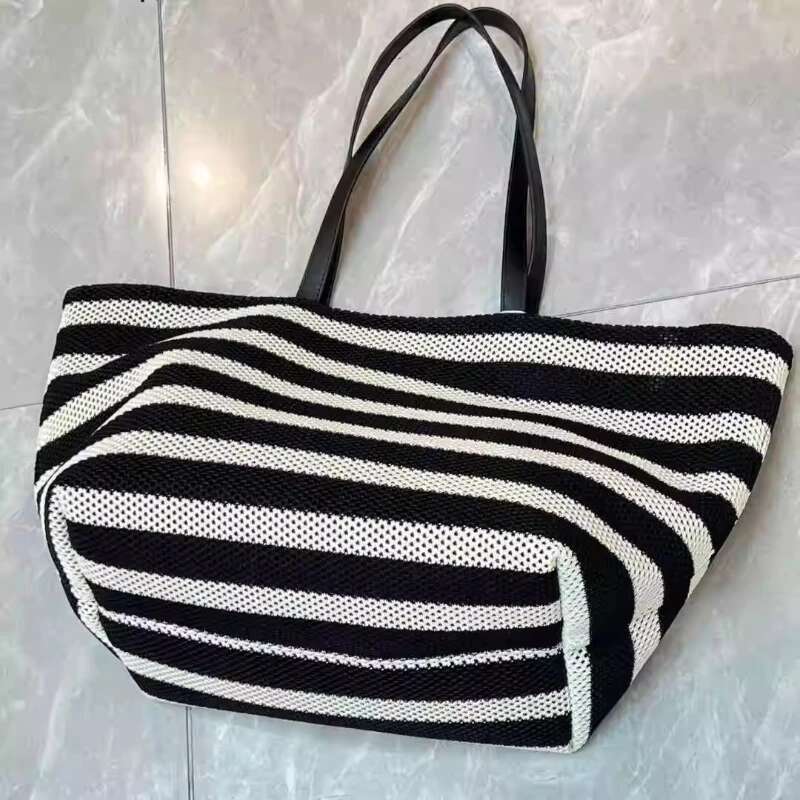 New High Quality Black And White Striped Tote Woven Large Capacity Shoulder Bag Designer's bag