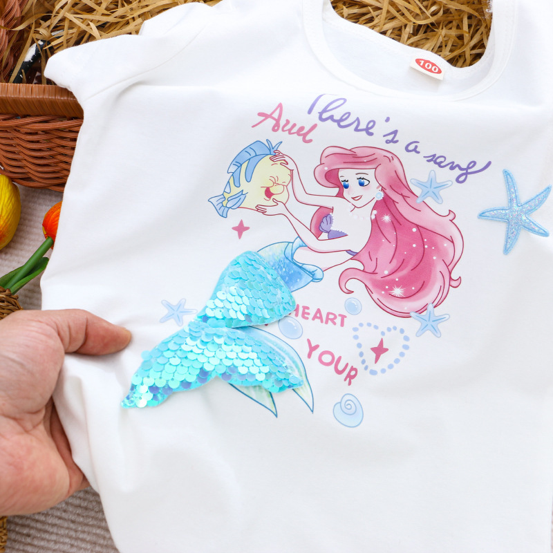 DISNEY Kids designer clothes Frozen Elsa princess cartoon printed T-shirt for baby girl summer children's clothes short-sleeved.