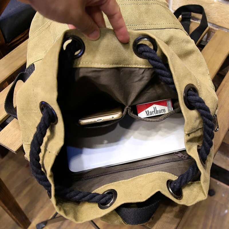 New Men's Large Capacity Men Drawstring Backpack Canvas Bucket Unisex Fashionable Concise School Bag Male Schoolbag
