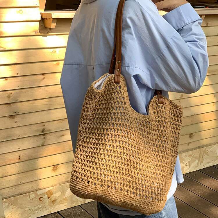 Ins Style Resort Beach Bag Literary And Artistic Vacation Style Hollowed Out Grass Women Summer Seaside Travel Lazy Woven For Commuting Large Capacity