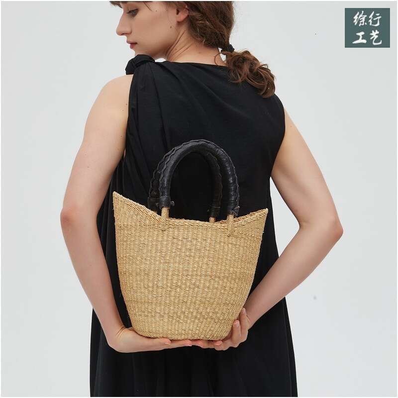 Ins Style Resort Beach Bag Straw Woven U Shaped Handmade Water Bucket Vegetable Basket Women S Bag Rattan Vacation Beach Handbag KQ