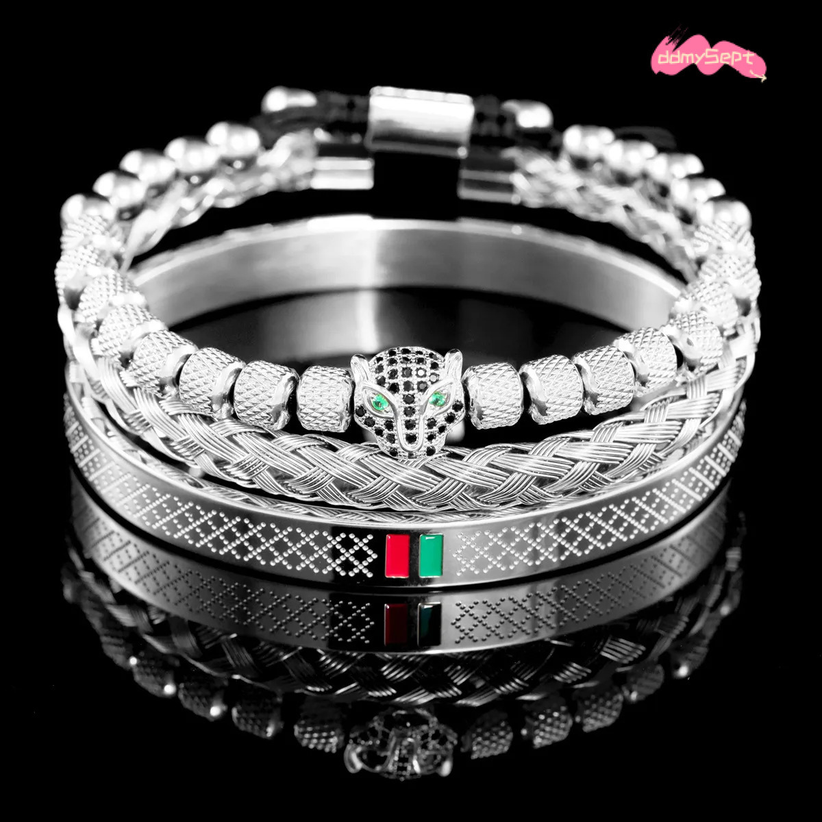 Luxury Brand Designer Jewelry European And American Hot-Selling Stainless Steel Roman Leopard Head Crown Bracelet Set Braided Punk Style Bracel ddmyse