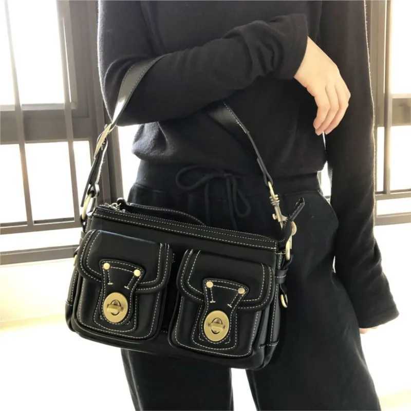 Jiaerdi Vintage Moto Biker Black Shoulder Bags Wen High Street Leather Chic Pocket Underarm Bag Ladies Y2k Handbag Purse Y250705