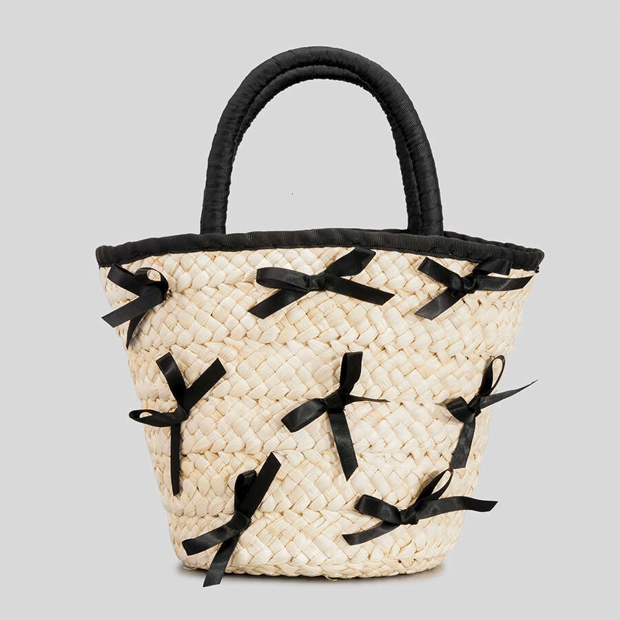 Ins Style Resort Beach Bag New Handheld Bow Straw Hand Woven Beach Vacation Shoulder Bag Handbag KQ