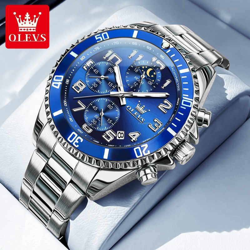OLEVS Brand Designer Celebrity Endorsed Casual Luxury Waterproof Luminous Men's Watch, Multi-functional Steel Band Men's Watch Free Delivery