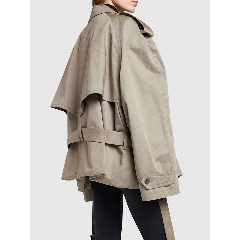 FANAN Fashion Women Cotton Trench Coat Lapel Raglan Sleeve Double Breasted Solid Color Short Windbreaker Autumn 2025 New