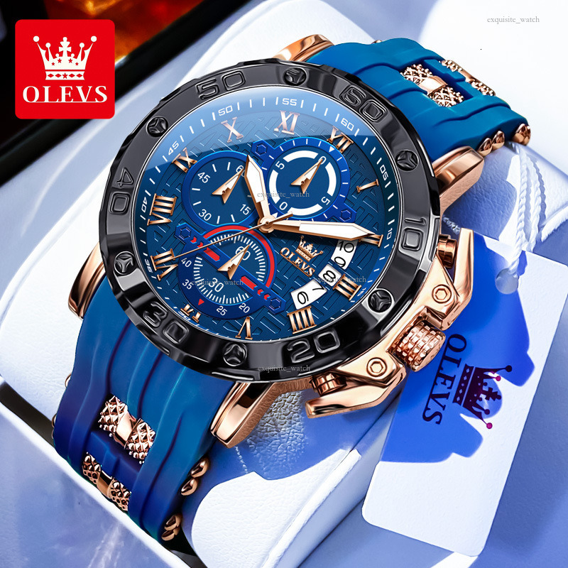 OLEVS Brand Designer Men S Watches Outdoor Casual Business Waterproof Silicone Straps Multi-functional Luminous Quartz Men's Watches Free Deliver