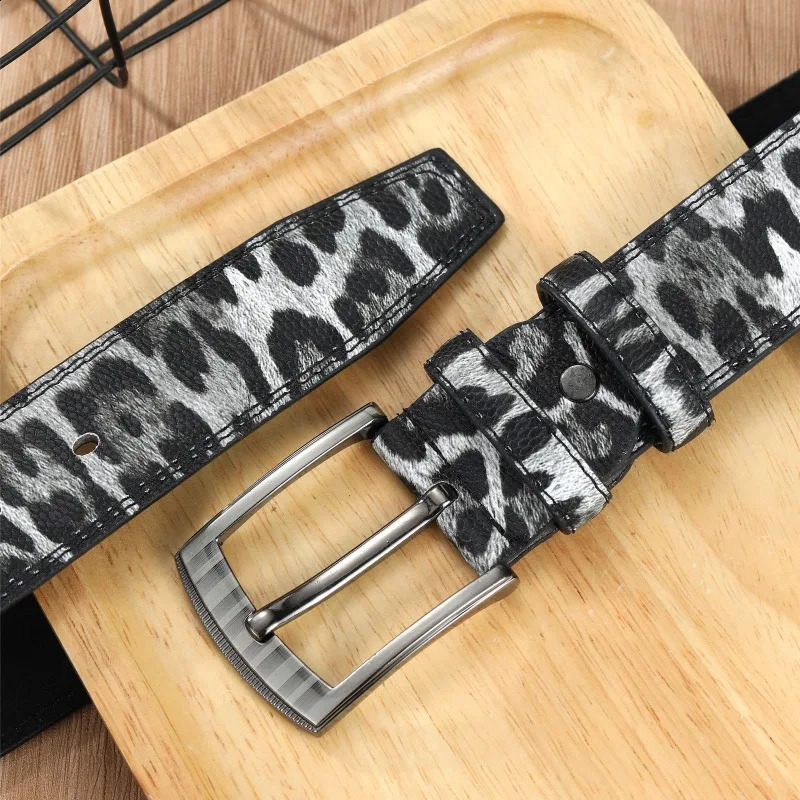 Mens Leopard Print Belt Fashion Personality Pin Buckle Belt Trend Jeans Accessories Vintage Belt 250423