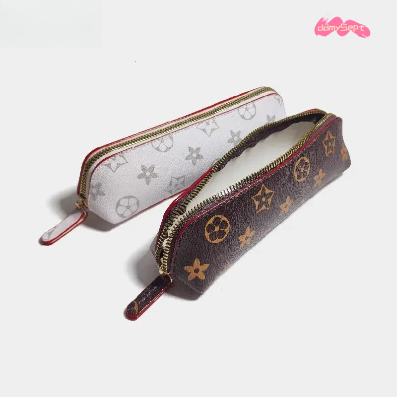 wholesale Simple Printed Pattern Brown Classic Vintage Leather Case Large Capacity Pencil Bag Bun Style ddmysept