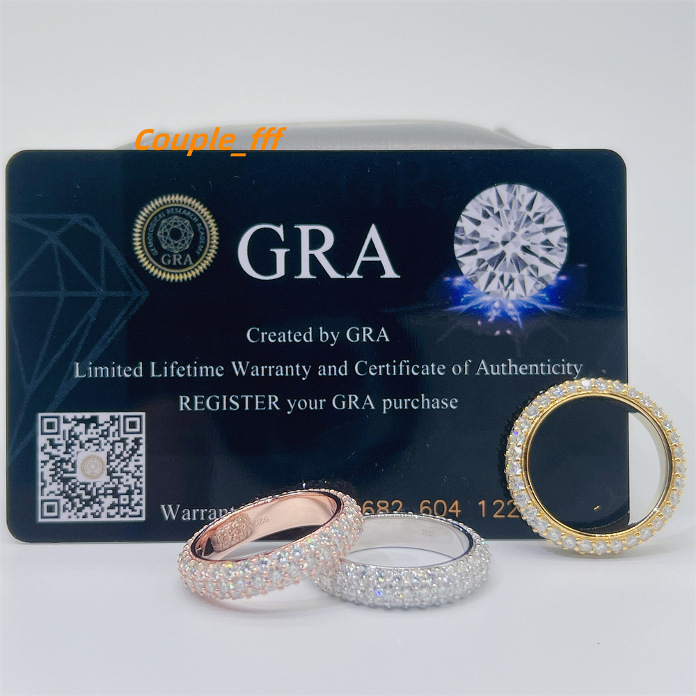 Cheapest Top Quality Popular Gemstone Jewelry Wholesale Charm 3 Rows Eternity Band Men Moissanite Hip Hop Ring
