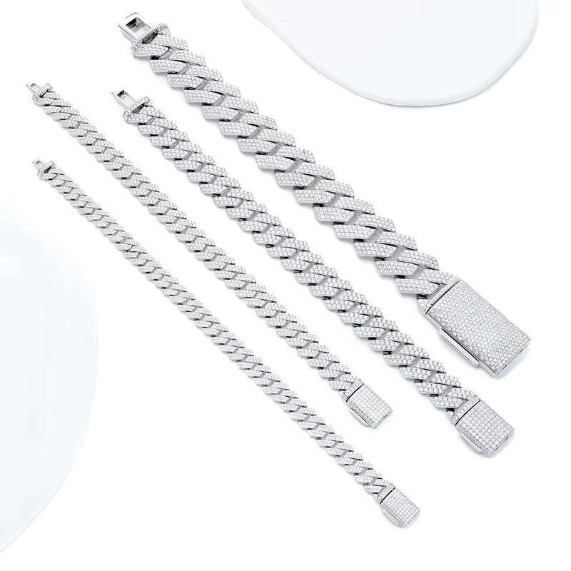 8mm Fashion Hip-Hop Pure Sier Unisex Moissanite Bracelet aaa aaa
