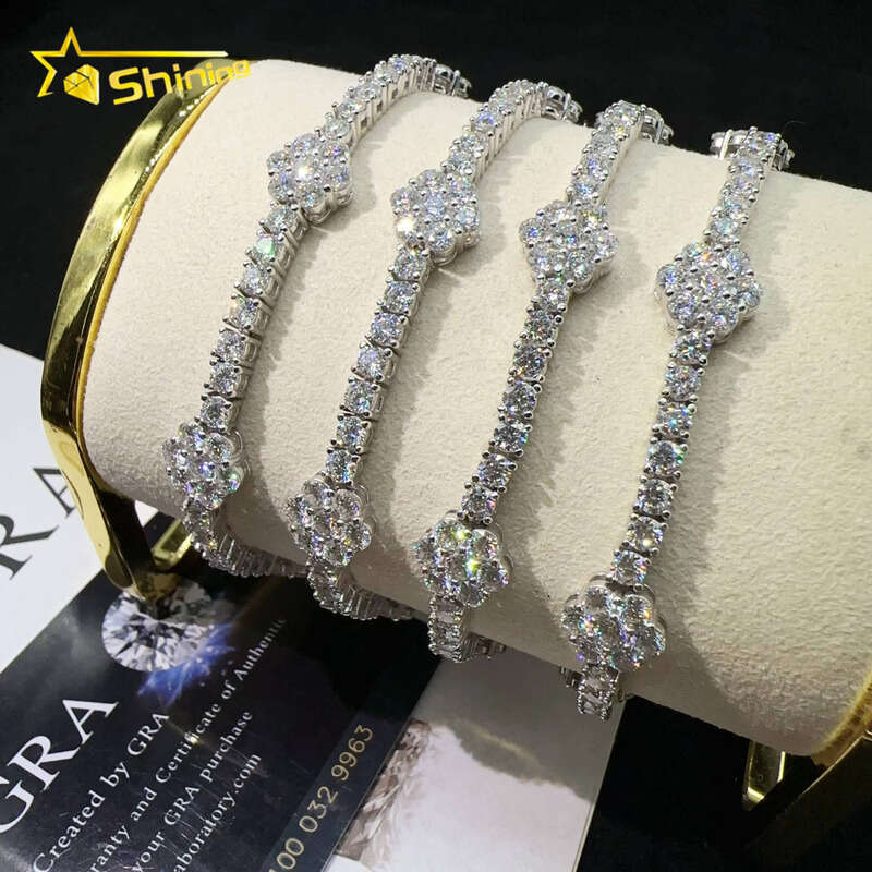 Wholesale Price Flower Silver 925 Lab VVS Moissanite VVS Silicon Stone Hip Hop Iced Out Jewelry Tennis Chain Bracelet