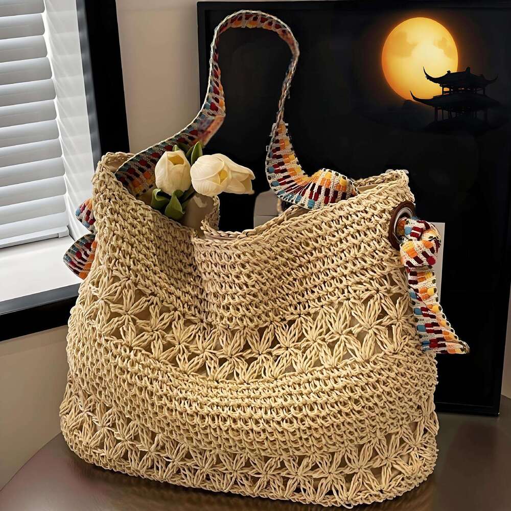Ins Style Resort Beach Bag New For Women S Vacation Style Summer Popular Beach Straw Woven Large Capacity Single Shoulder Tote Bag KQ