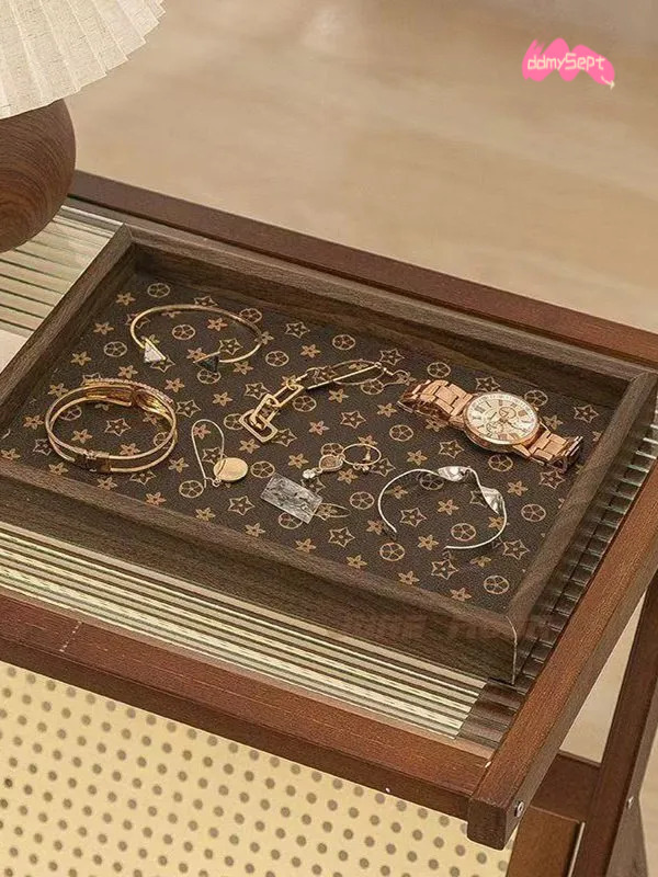 Walnut Color Leather Classic Floral Light Jewelry Bracelet Storage Living Dining Room Household Tray ddmysept