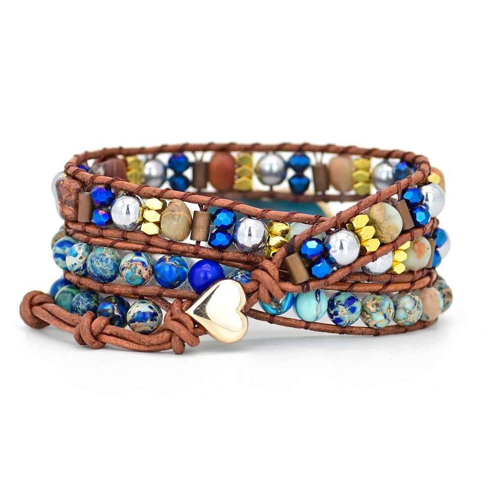 2021 New Love Apatite Fashionable Cowhide Weaving 3-layer Wrapped Bracelet