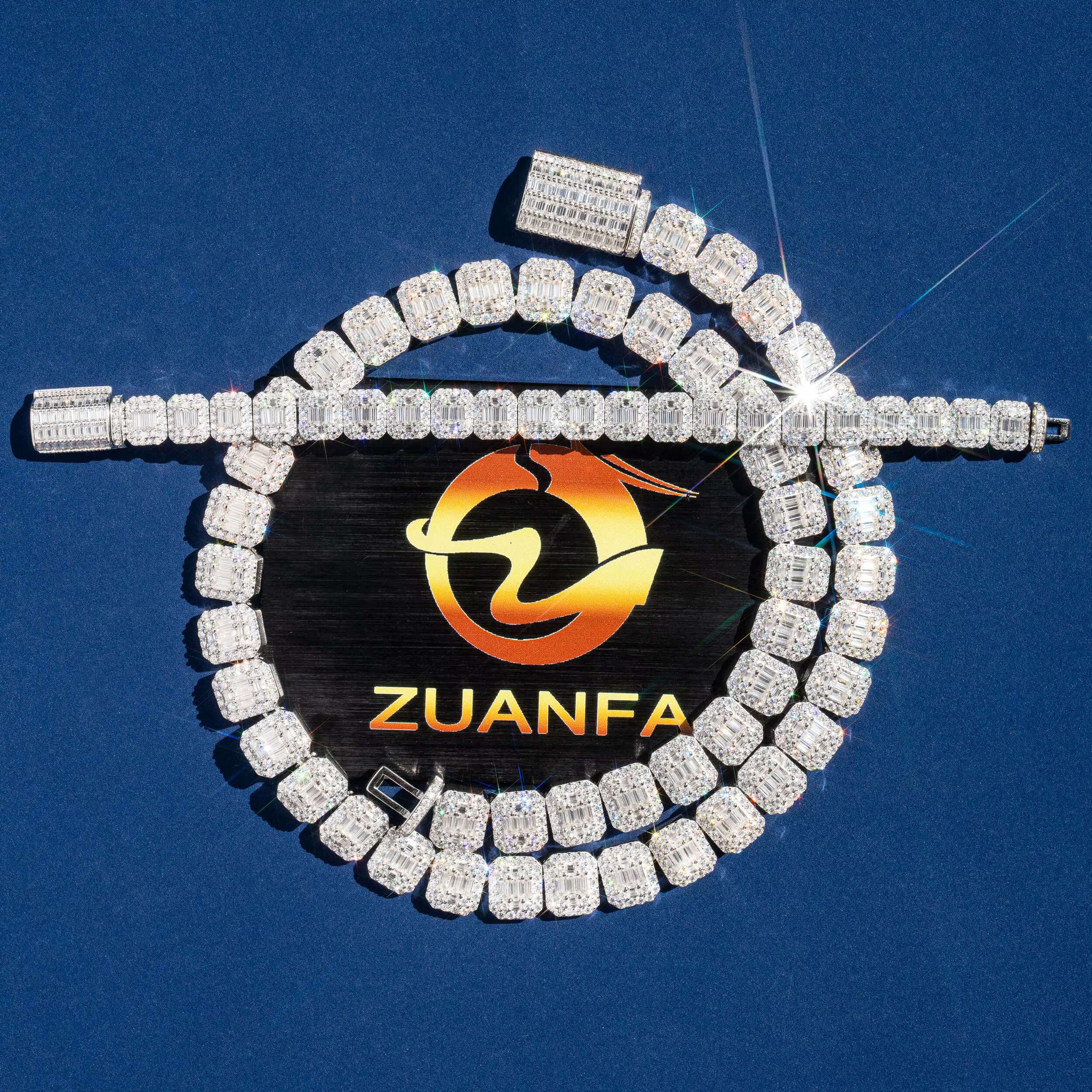 Pass Tester Custom Cuban Chain 925 Silver VVS Baguette Moissanite Hiphop Rapper Jewelry Iced Out Cuban Link Necklace