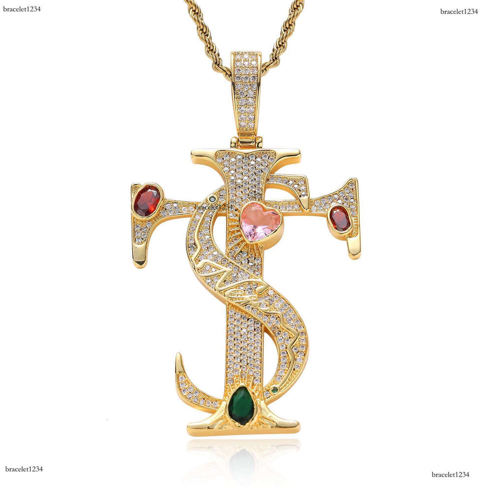 Luxury designer Men Women's Sterling silver Cross Pendant inlaid with colored ice out VVS Moissanite Hip Hop necklace Free shipping