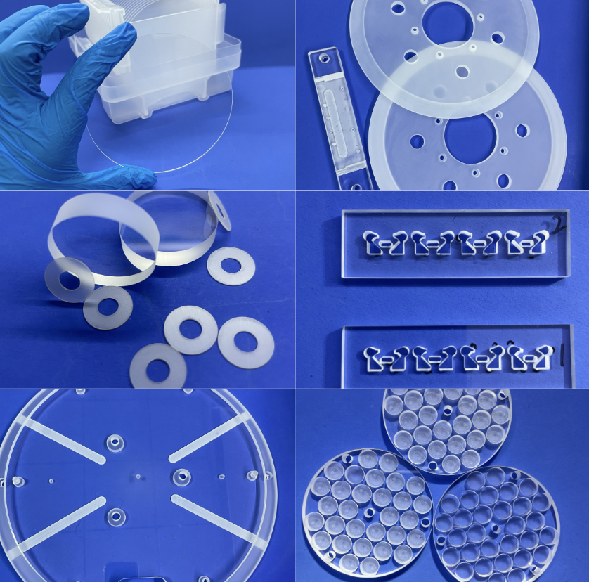 Customized clear Fused Silicon Drilling High Accuracy Laser Quartz Glass Plate With Small Slot