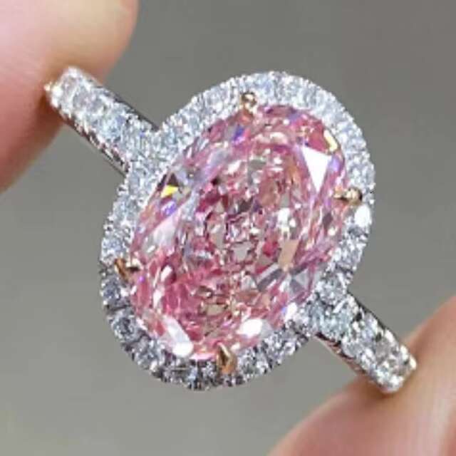 2.83 Ct Lab-grown Diamond VS2Fancy Light Pink Oval Cut Ring Engagement Ring Pave Setting