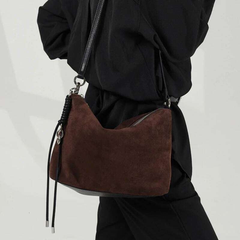 Luxury Bag Designer Burminsa Cowhide Suede Genuine Leather Hobo Shoulder Bags For Women Designer Matte Work Crossbody Ladies Handbags