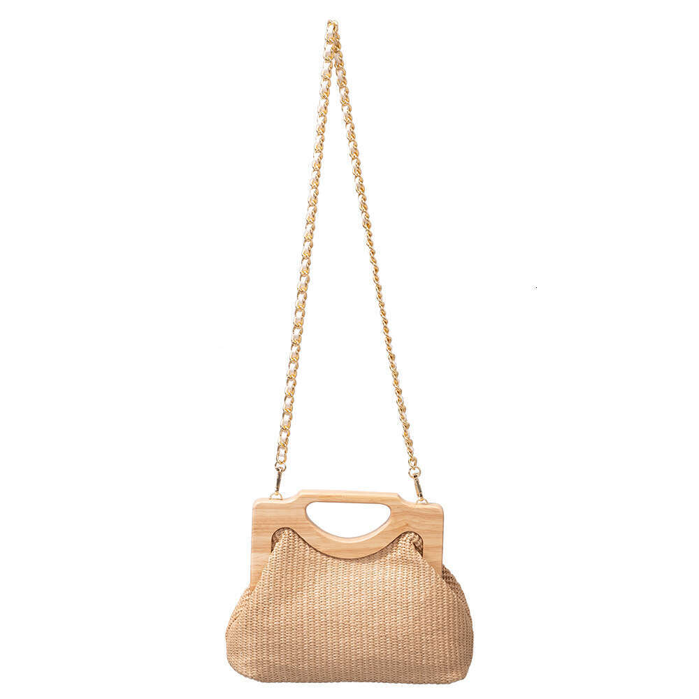 Ins Style Resort Beach Bag ENSPT Wooden Handle Grass Woven Vacation Handbag Beach Crossbody Shoulder Bag Women KQ