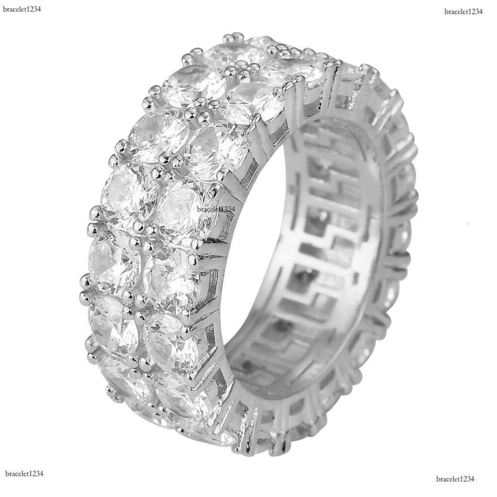 Luxury designer men double row Ice out VVS Moissanstone Hip Hop Rap Ring with FREE shipping