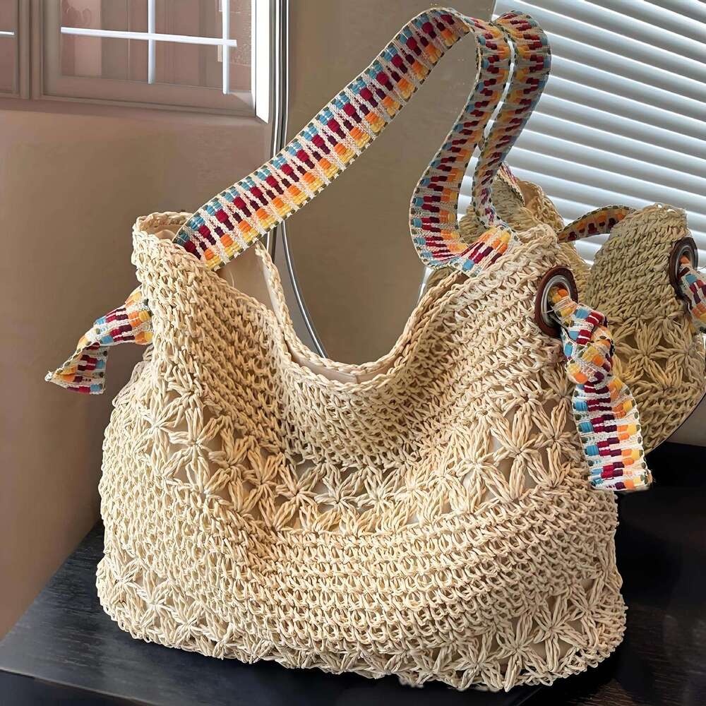 Ins Style Resort Beach Bag New For Women S Vacation Style Summer Popular Beach Straw Woven Large Capacity Single Shoulder Tote Bag KQ