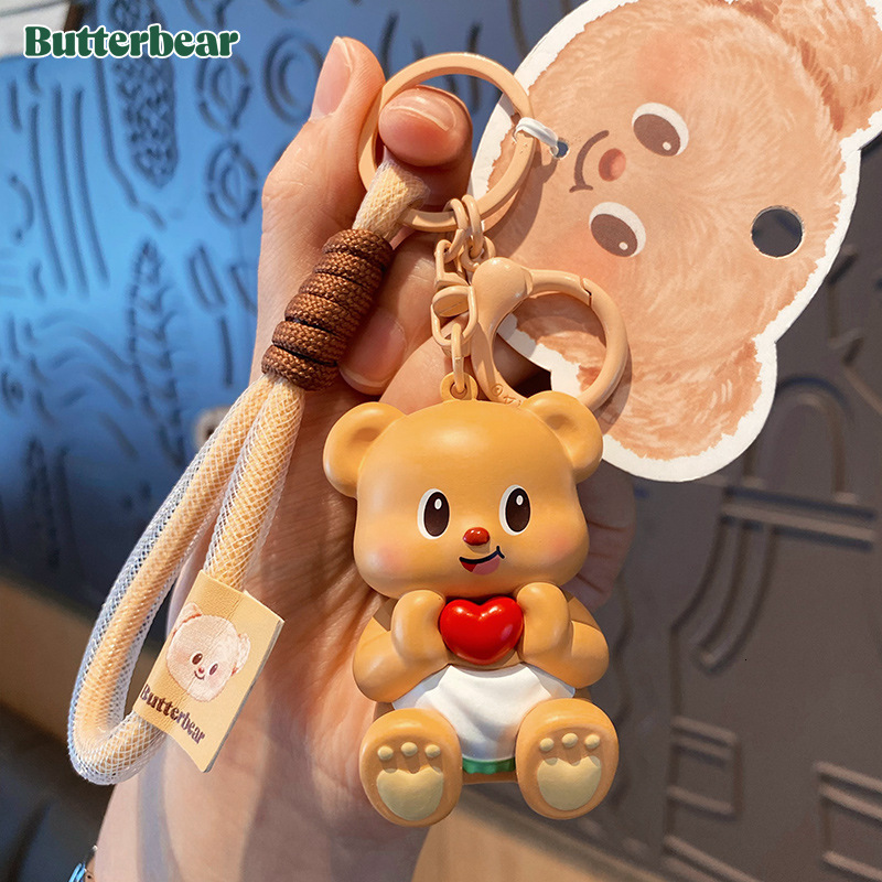 Cute Style Plush Ornament Genuine Trendy Butter Bear Keychain For Women Cute Cartoon Exquisite Doll Injection Molding Keychain Bag Pendant