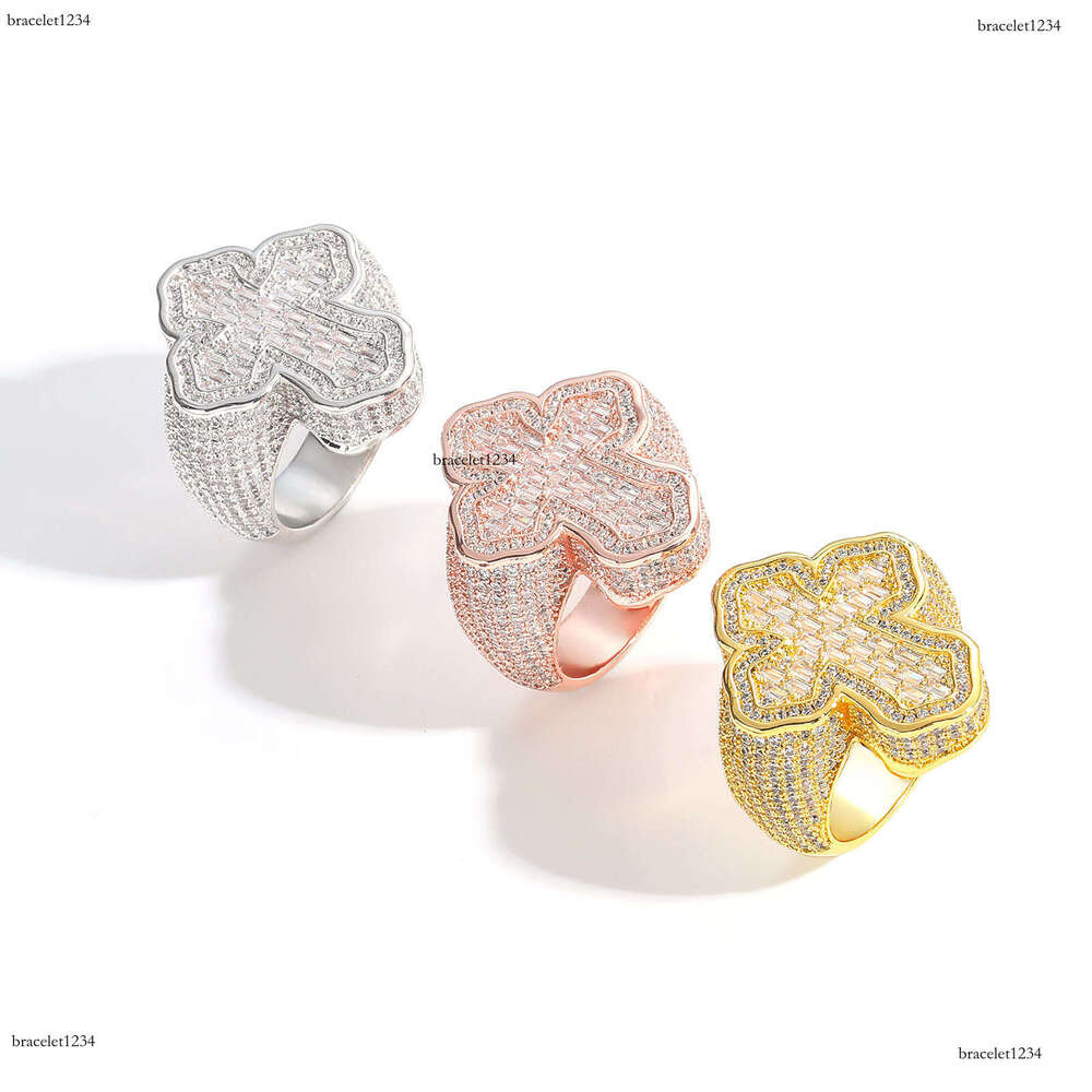 Hip hop personalized Cross micro-inlaid T-ice out VVS Moissanite Men's ring Free delivery