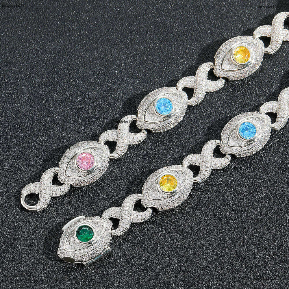 Luxury designer 8-strand 14mm Cuban Unlimited Eye chain, colored Ice out VVS Moissanite bracelet with free shipping