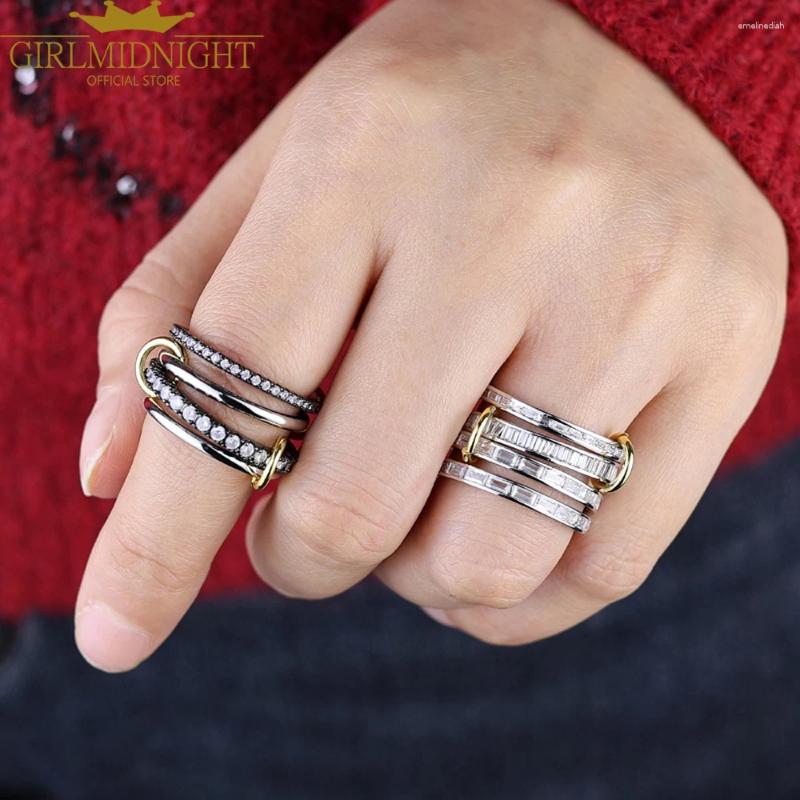Wedding Rings 2025 Four In One Stacking Engagement Band Ring Black Gold Color Micro Paved CZ Zircon 4 Link Finger For Women Jewelry