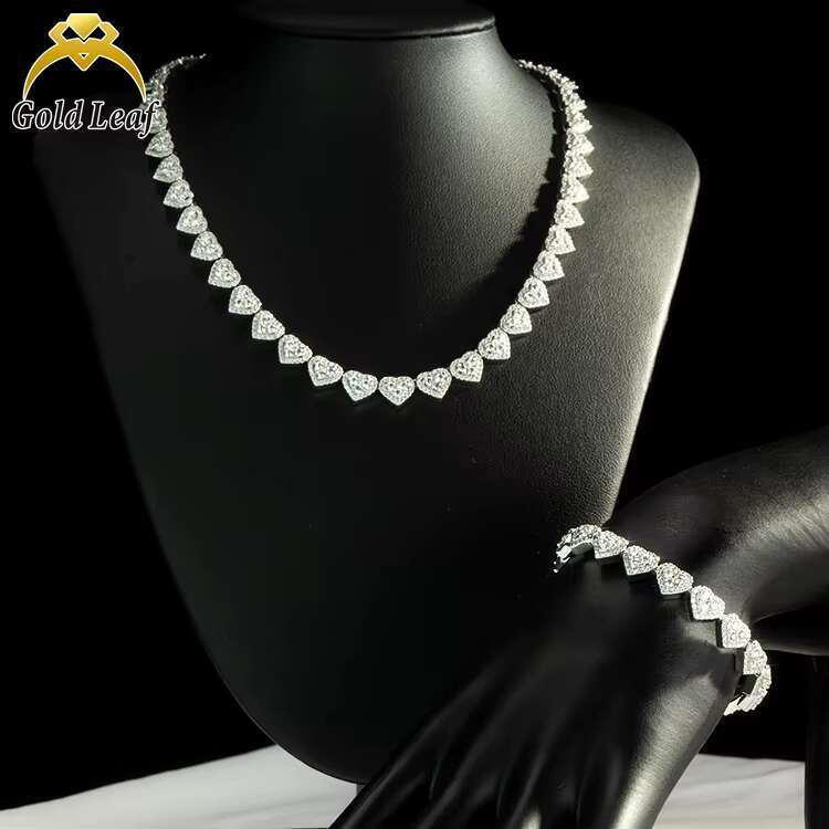 Hot Sale Trendy Heart Shape 925 Silver Gold Plated VVS Moissanite Chain Hiphop Moissanite Cuban Link Necklace