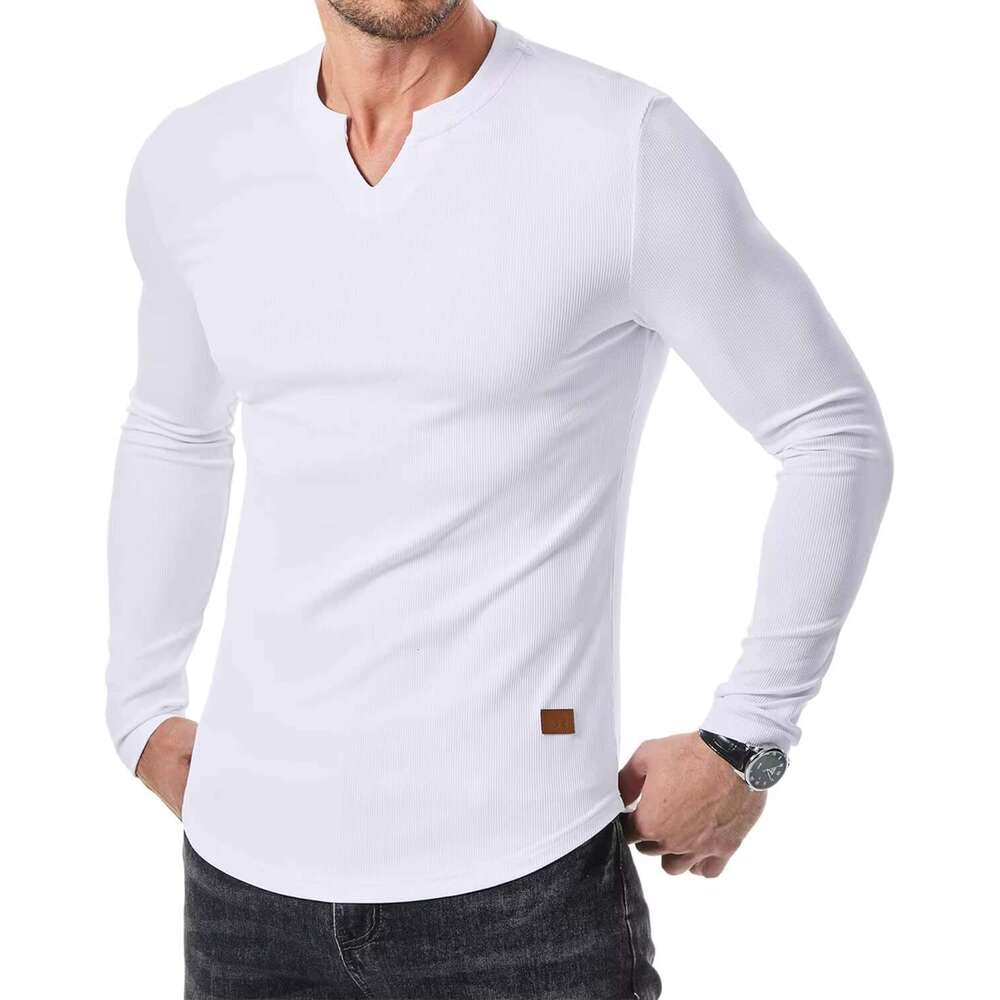 DHessentials Shewin 2025 sleeved muscle casual V-neck long ribbed men's t-shirt