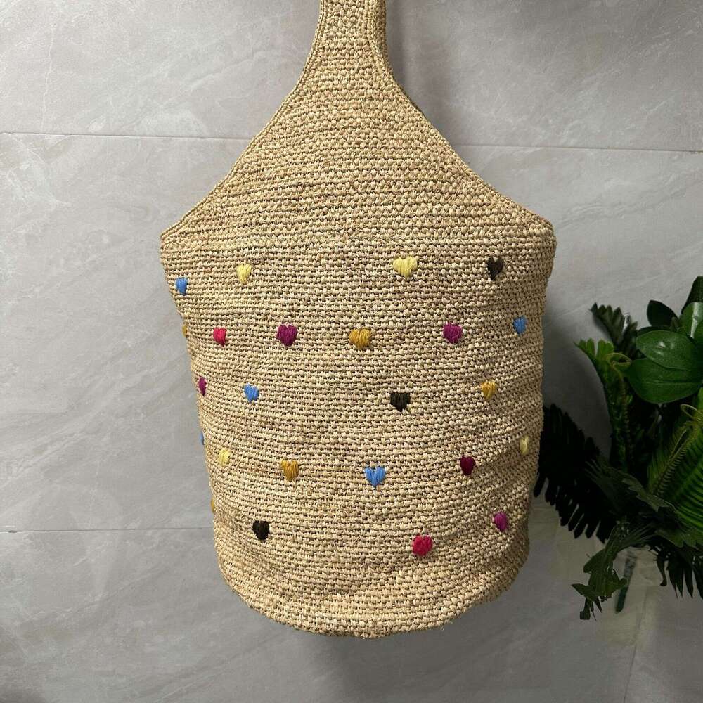Ins Style Resort Beach Bag High Quality Lafite Grass Embroidered Bucket Beach Vacation Large Capacity Shoulder Bag Summer Colorful Point Versatile Cro