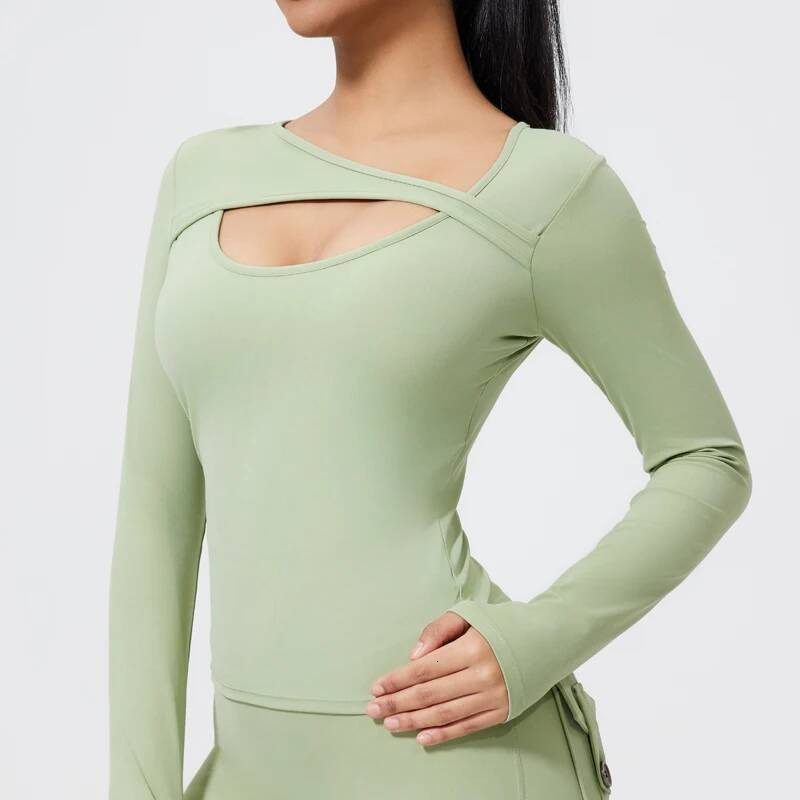 QINACTIVE Yoga Long Sleeved Detachable Chest Cushion Sports Top Women's Waist Cinching Tight Fitting Yoga Shirt