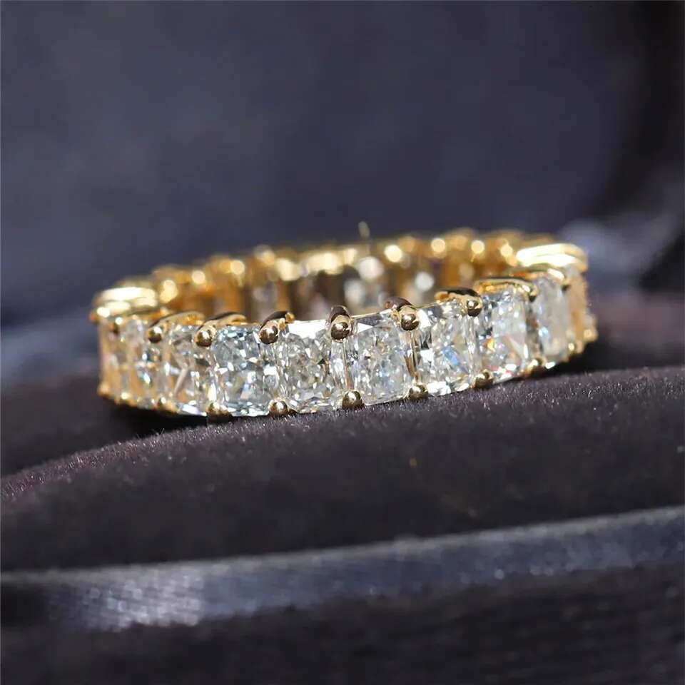 Rings Real Gold Radiant Cut 43mm Full Certified Lab Grown Dia Eternity Band Vintage Womens Jewelry Wedding Ring A