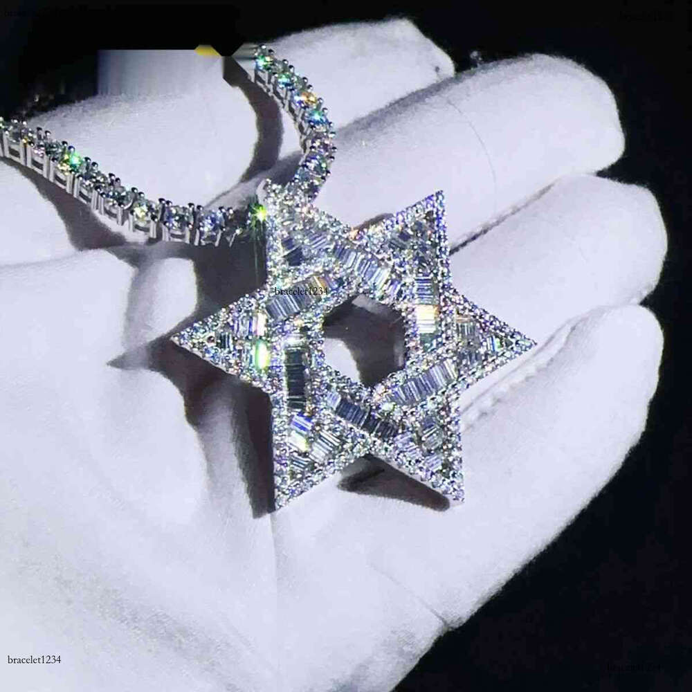 Iced Jewelry Hip Hop Hexagon GRA Certified Vvs d Moissanite Hollow Out Tennis Necklace Pendant