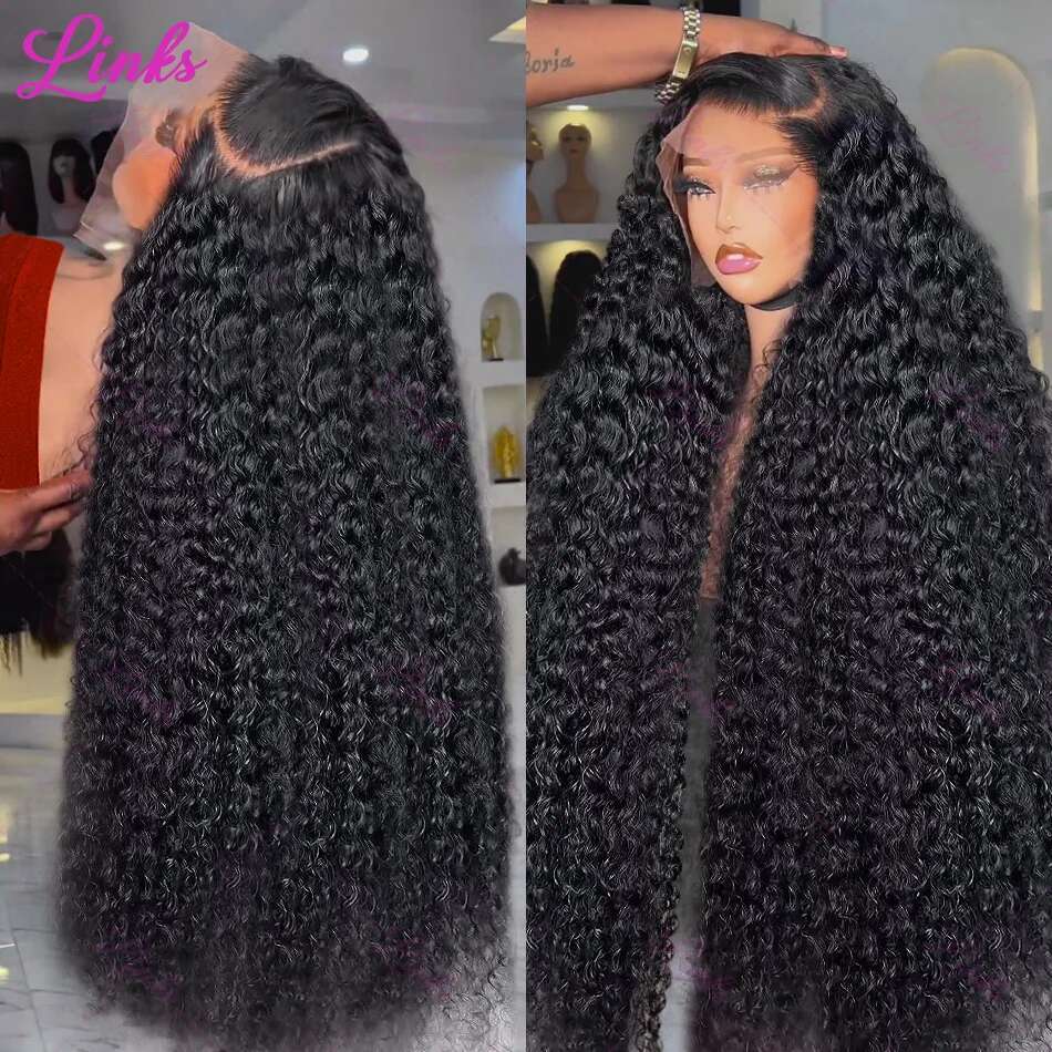 Links 30 40 Inch Deep Wave 13X6 HD Front Human Hair Wig For Women 250 Density Brazilian Water Curly 13X4 Lace Frontal Wigs