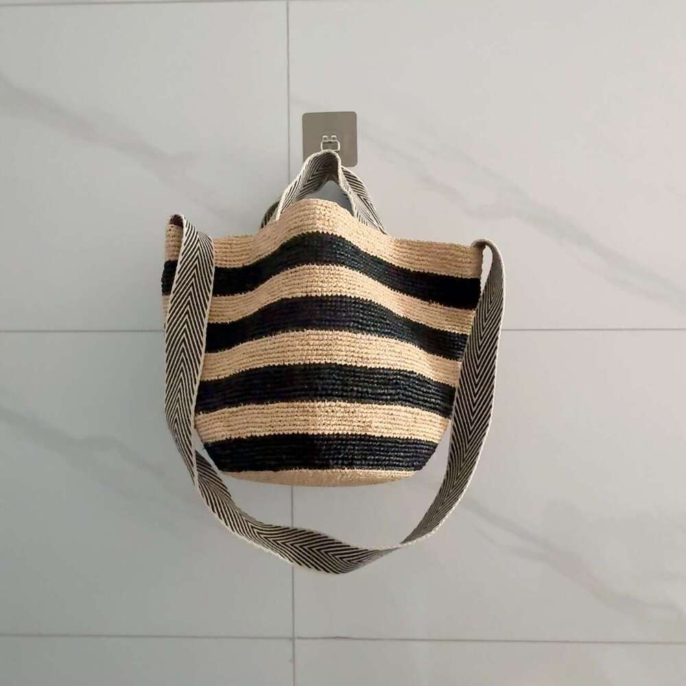 Ins Style Resort Beach Bag Lafite Grass Woven Women S Summer Large Capacity Crossbody Beach Vacation Bucket Tote Bag Handbag Solid Color KQ