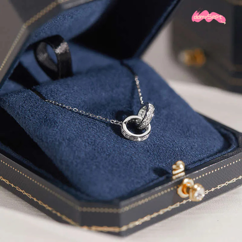 Necklace Designer luxury Double Circle pendant necklace for Women men Ins Style Zircon inlay Copper plated with silver Festival vacation gift ddmysept