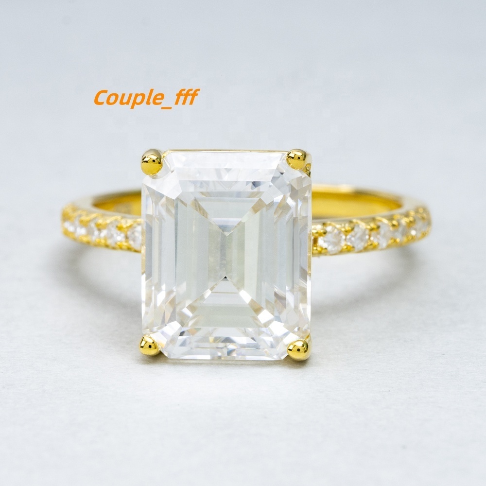 Luxury Trendy 925 Sterling Silver Emerald Cut 9*11mm Iced Out 5ct Emerald halo Moissanite Ring