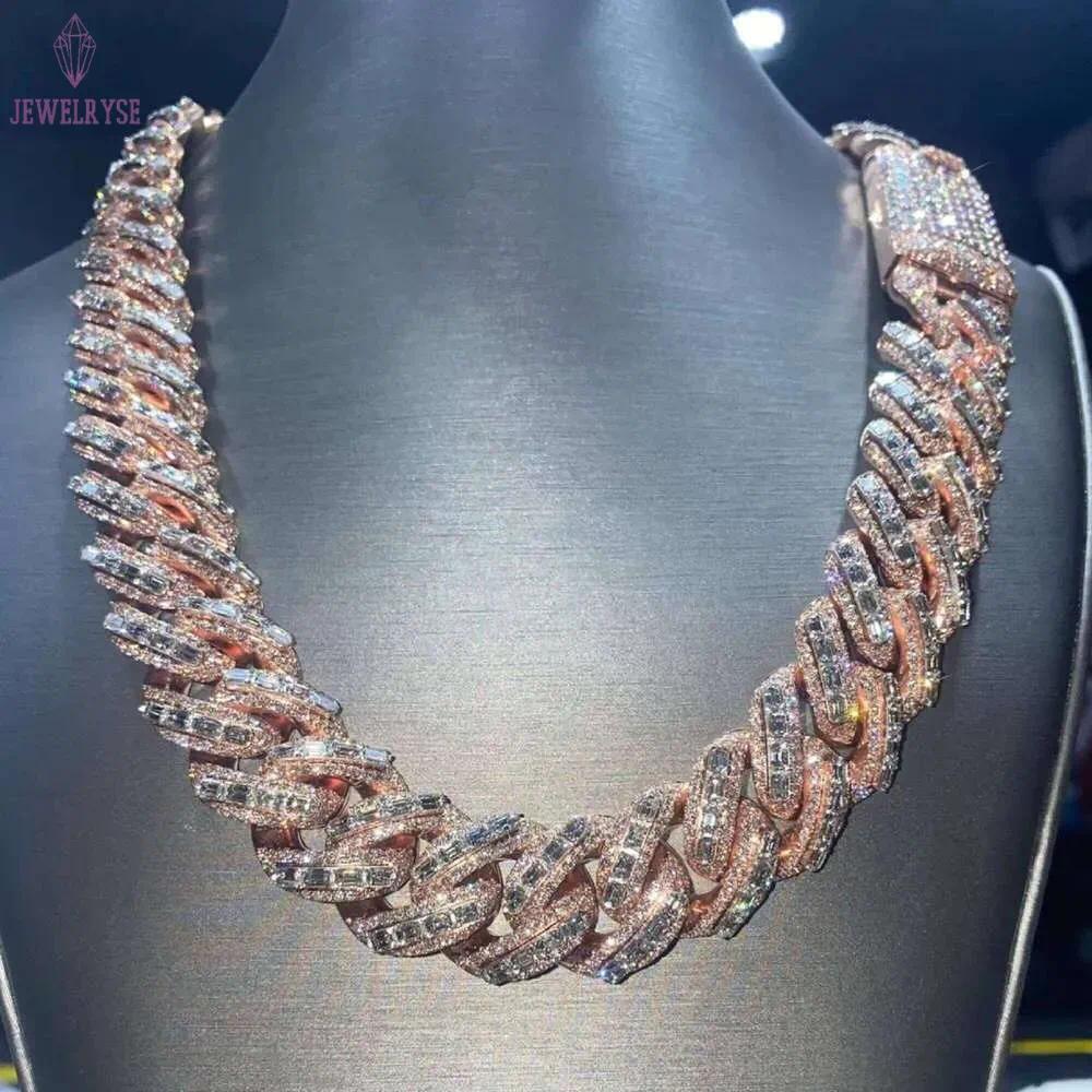 Miami Cuban chain passes 100% diamond testHigh Quality 20mm Cuban Silicon Stone Sterling Sier Rose Gold Chain