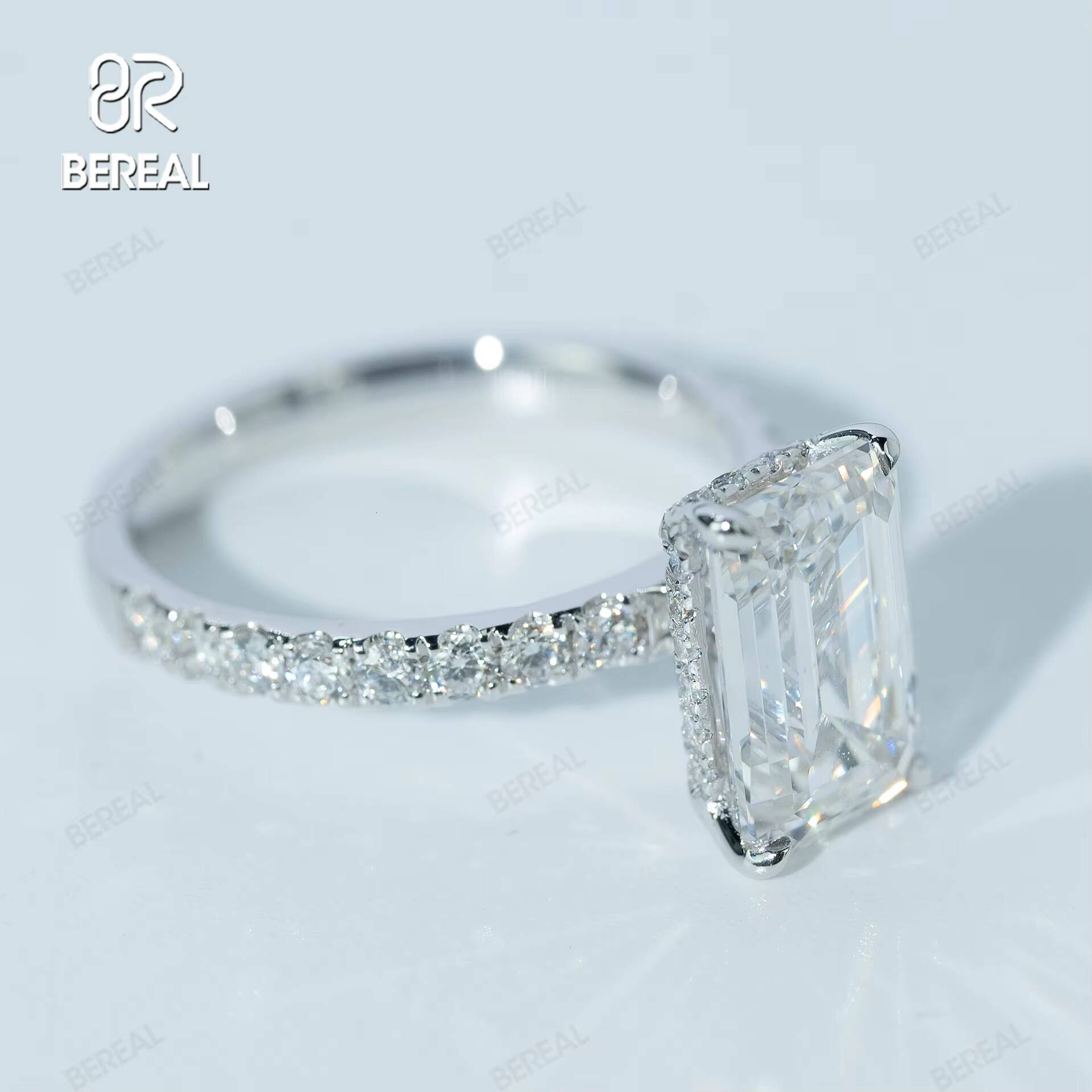 Dropshipping Certified 1CT 925 Silver Lab Created Diamond Engagement Ring Hot Selling Vvs Lab Grown Diamond Emerald Ring