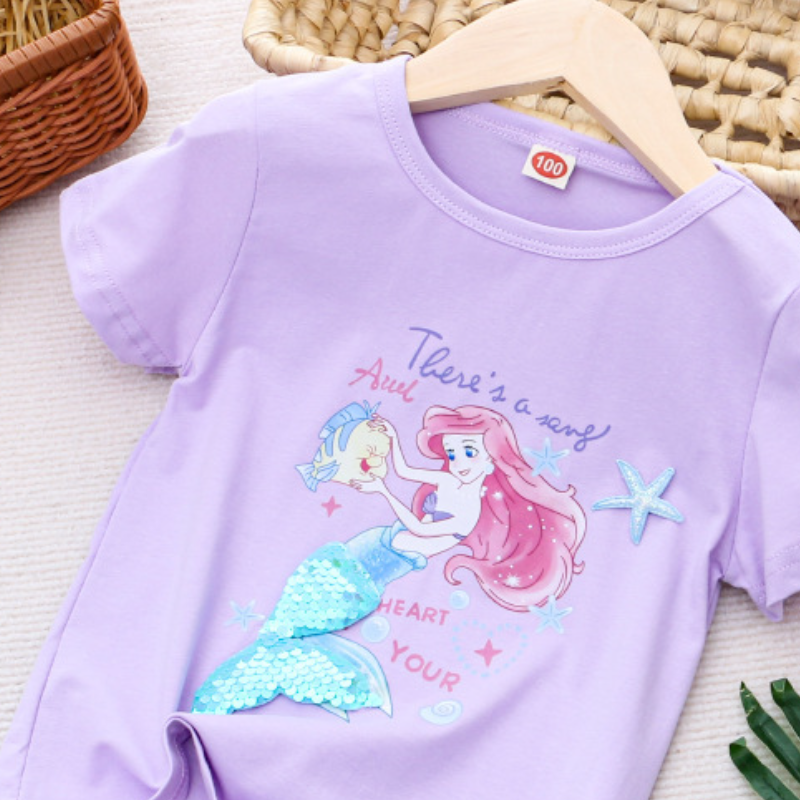 DISNEY Kids designer clothes Frozen Elsa princess cartoon printed T-shirt for baby girl summer children's clothes short-sleeved.