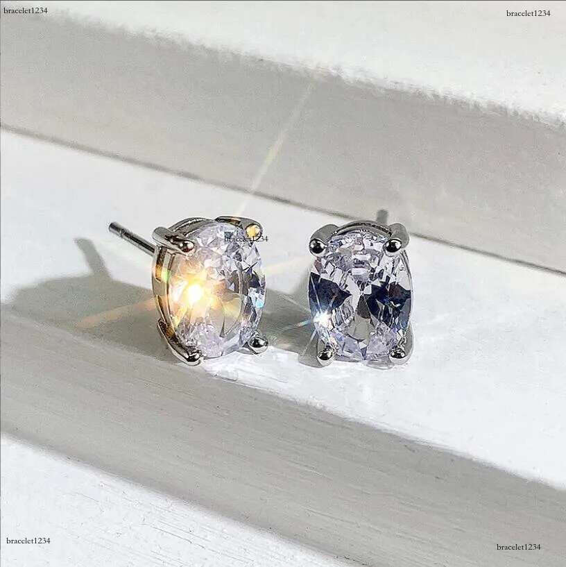 Choucong Drop Ship Top Sell Stud Earrings Moissanite Solitaire Simple Fashion Jewelry Sterg Sier Gold Fill Women Wedding Oval Dia Earring Gift
