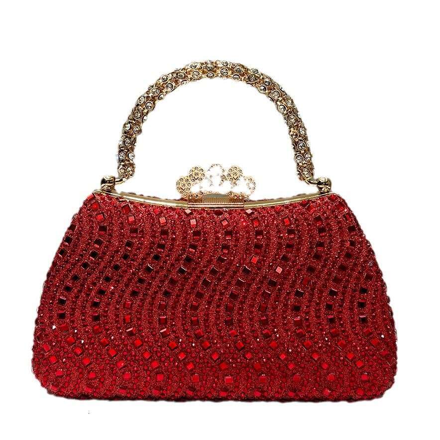 Red Shiny Gorgeous Rhinestone Decorative Handbag For Women With Fashionable Temperament, Elegant And Luxurious Handbag, Dinner Bag