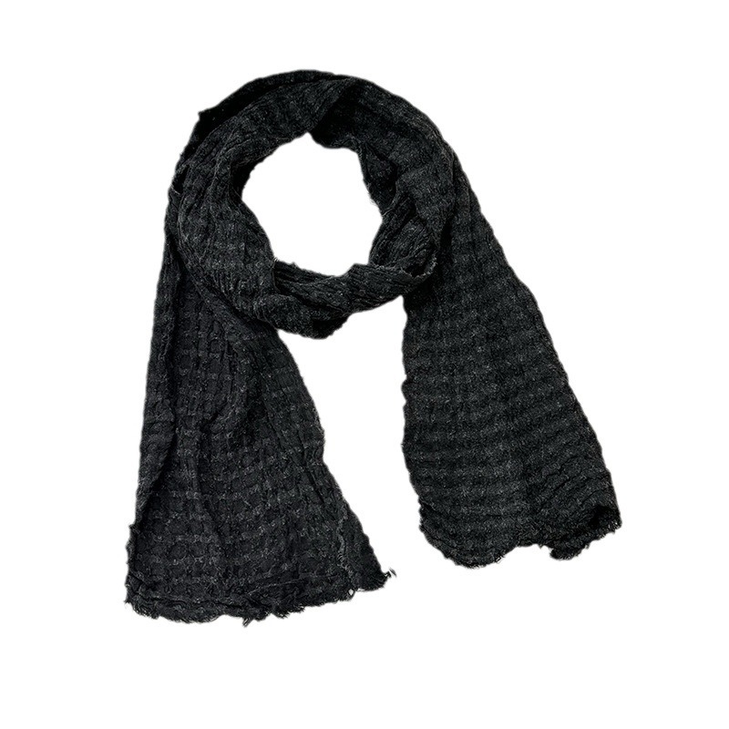 K486 Cotton and linen scarf for women new summer solid color retro rough fur edge sunscreen breathable multi-purpose silk scarf neck protection neck s